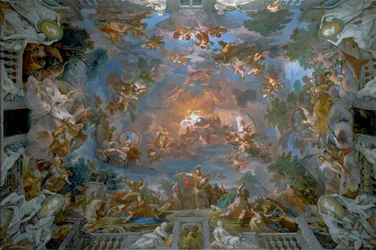 Camillus bricht den Vertrag mit Brennus und die Allegorien des Ruhmes, Decke der Eingangshalle, Galleria Borghese